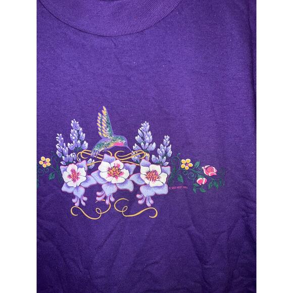 Vintage Sherry's Best Hummingbird Floral Shirt Flower Graphic Purple Tee VTG L - Picture 3 of 8